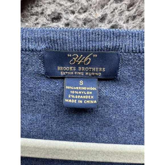 Brooks Brothers 346 Extra Fine Merino Wool V-Neck Sweater Navy Blue Mens Size S - Picture 6 of 12